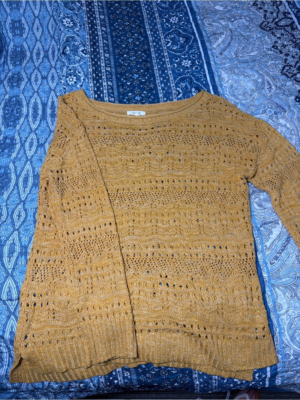 Maurices Open-Knit Scoop Neck Sweater in Mustard